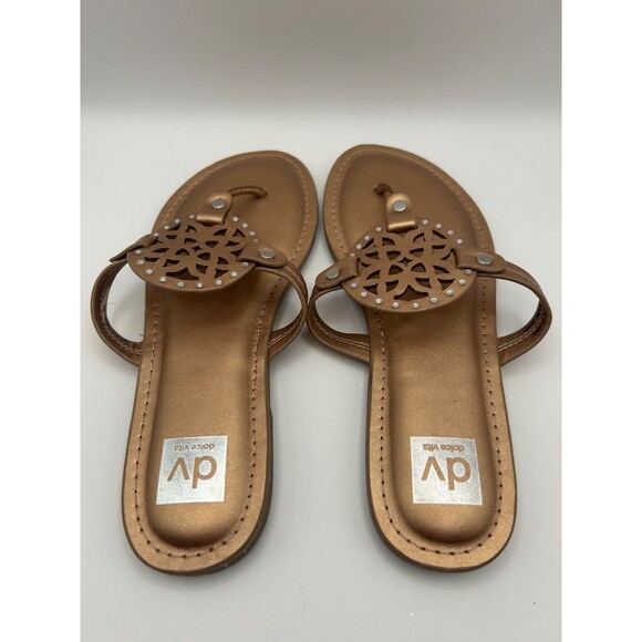 NEW DV Dolce Vita Cotta Girls Sandals Size 4 Bronze Rhinestone Medallion - Picture 1 of 7